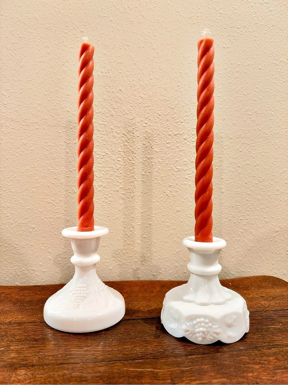 Vintage Indiana Glass Harvest Grape Milk Glass Mis-Matching Candlestick Holders